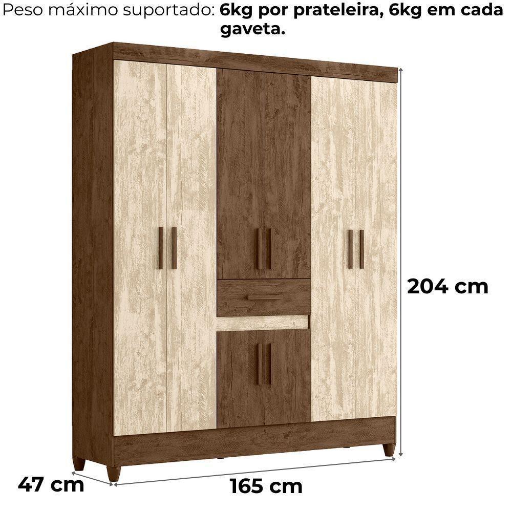 Guarda Roupa Casal 6 Portas 165 Cm Portugal Moval Castanho Wood Avela Wood - 2