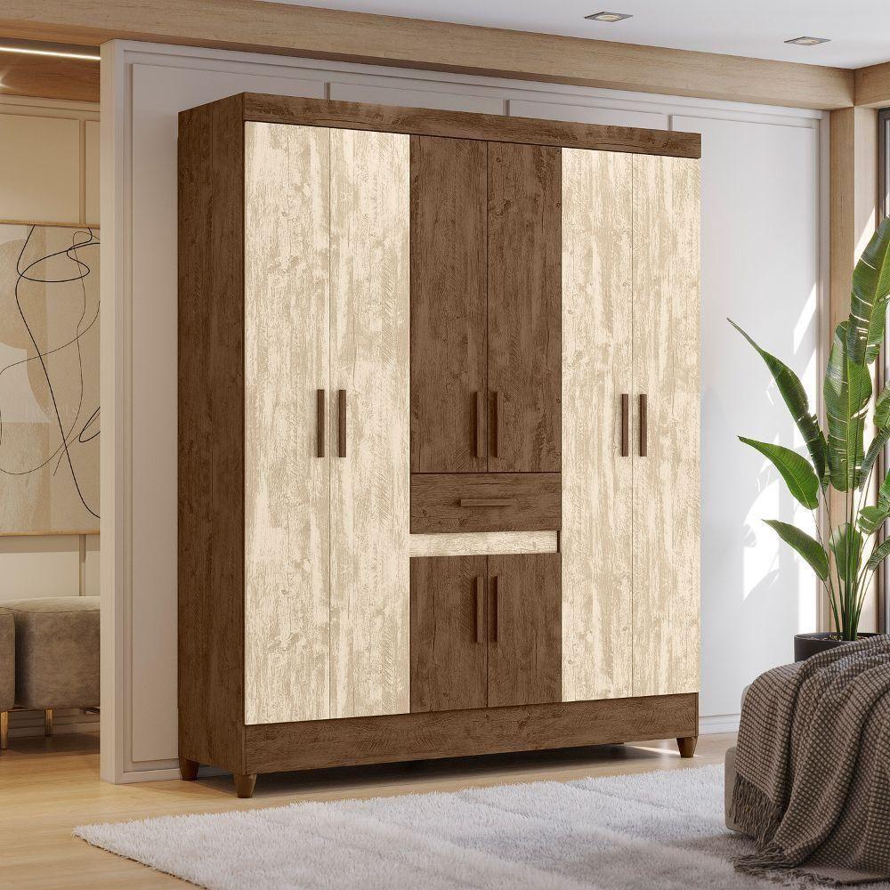 Guarda Roupa Casal 6 Portas 165 Cm Portugal Moval Castanho Wood Avela Wood - 7