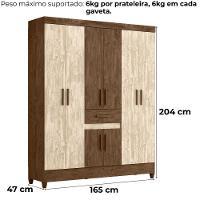 Guarda Roupa Casal 6 Portas 165 Cm Portugal Moval Castanho Wood Avela Wood - 2