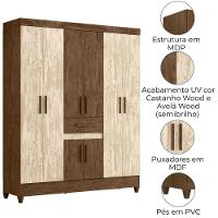 Guarda Roupa Casal 6 Portas 165 Cm Portugal Moval Castanho Wood Avela Wood