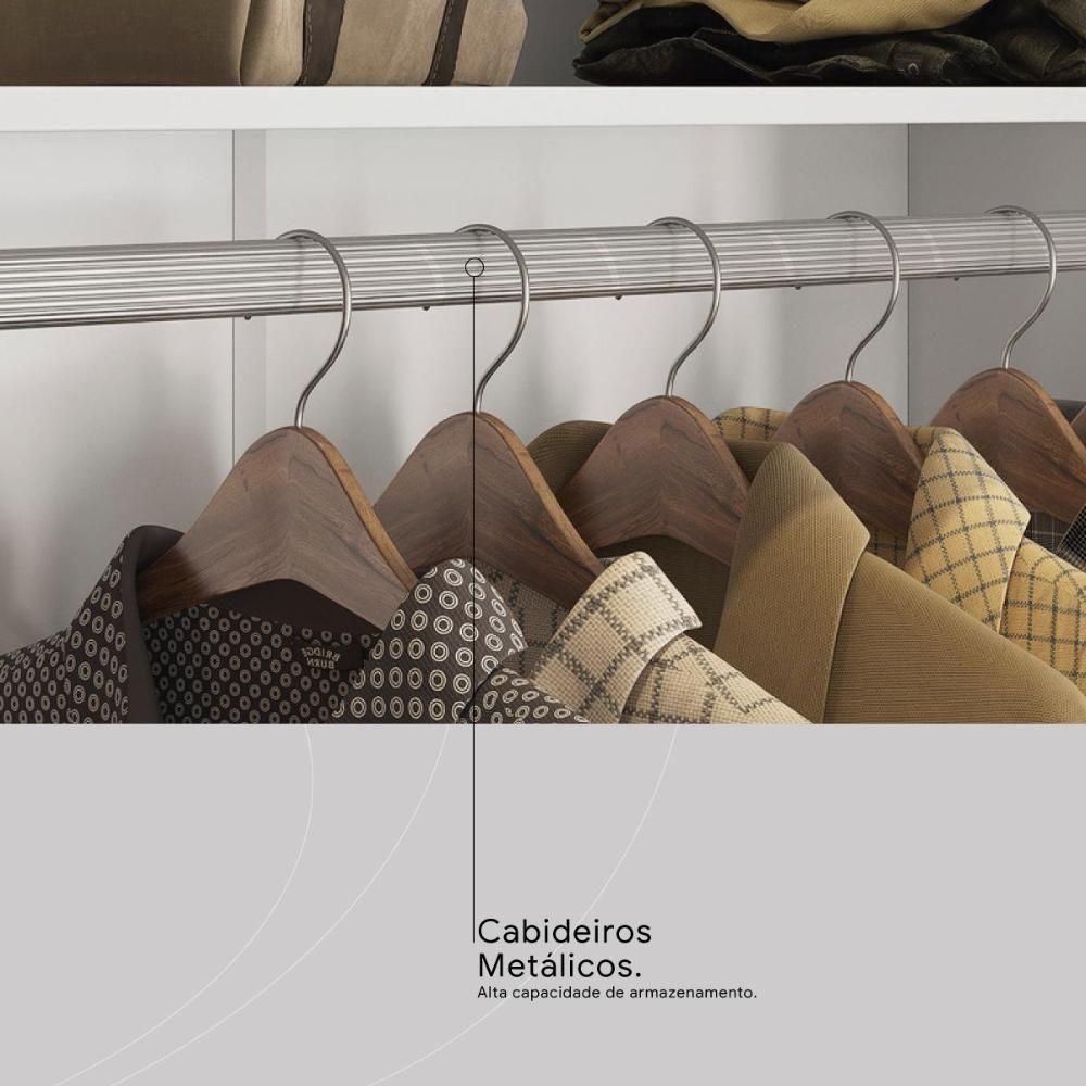 Guarda Roupa Casal Riva 2 Portas Deslizantes Flex Branco Com Espelho - Demóbilez Branco - 3