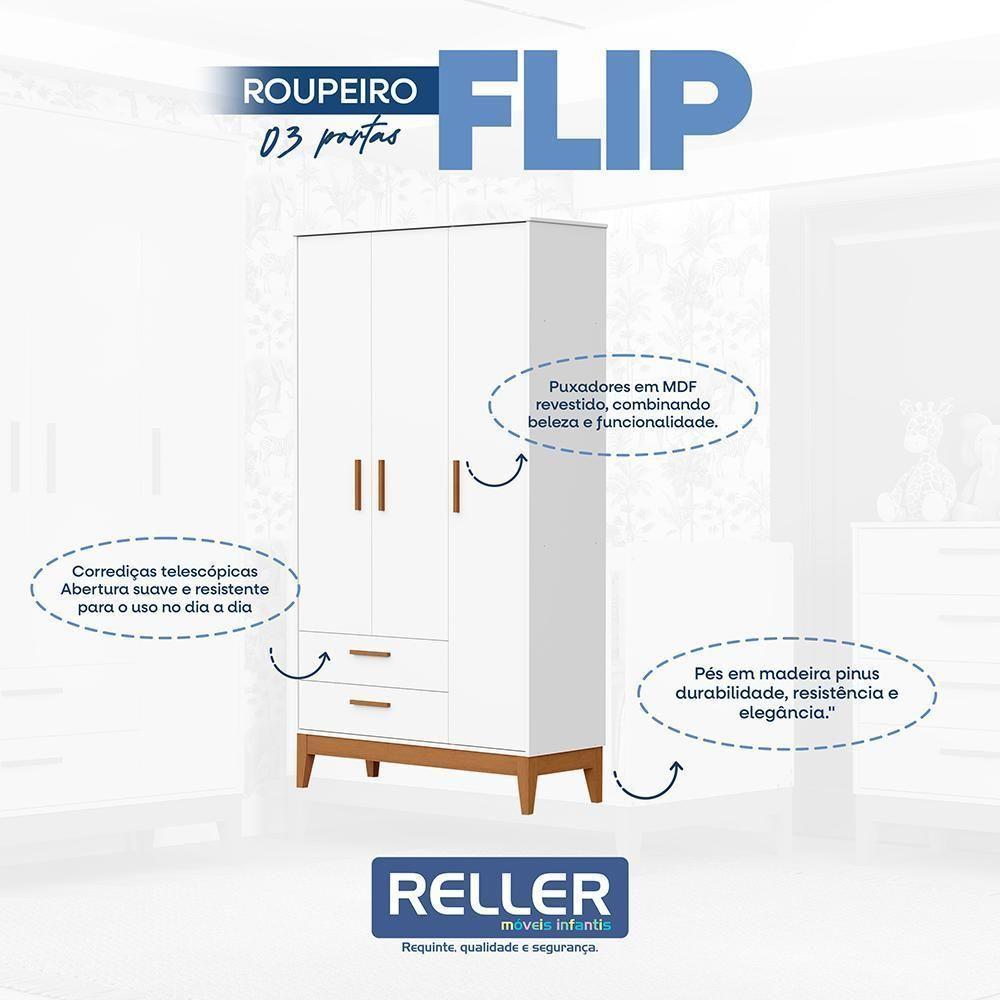 Guarda Roupa Infantil Flip 3 Portas E 2 Gavetas Branco Fosco - Reller Móveis Branco Fosco - 4