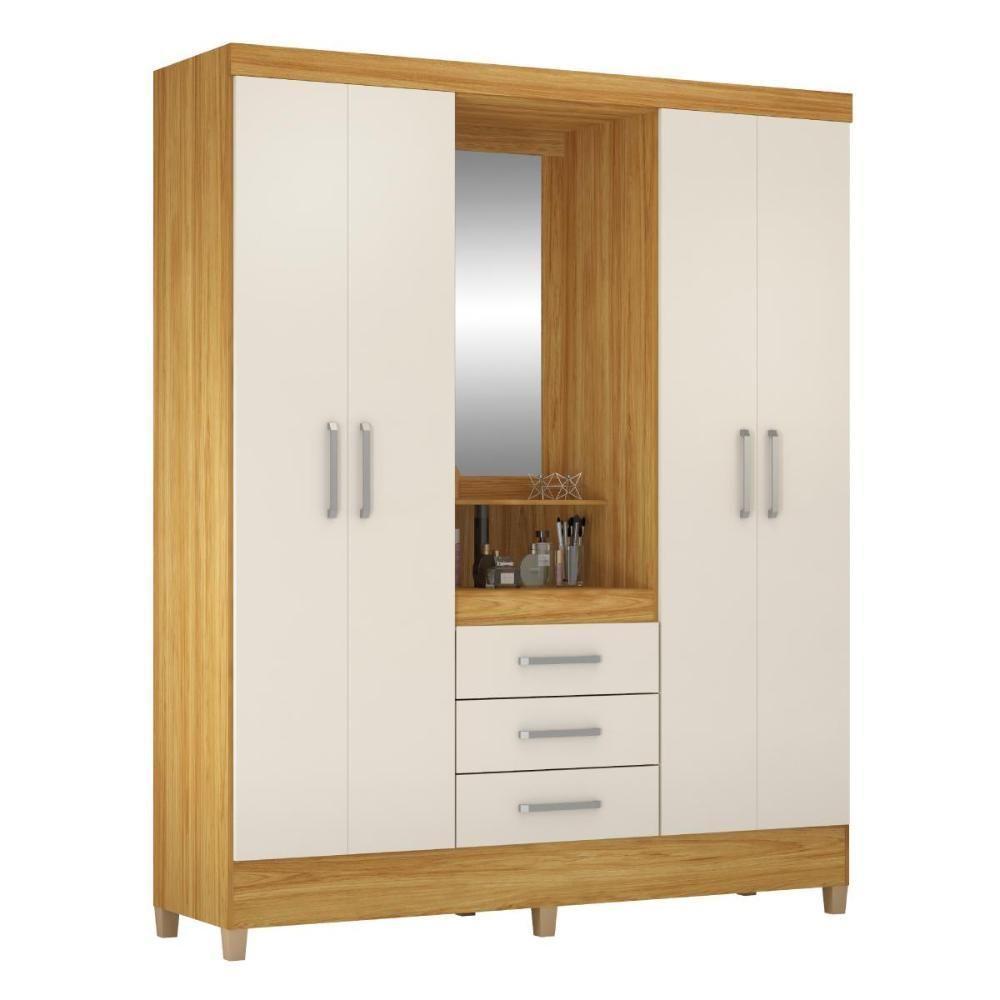 Guarda Roupa Capelinha Pérsia 4 Portas Cinamon Touch/off White Com Espelho - Demóbile Cinamon Touch/off White - 1