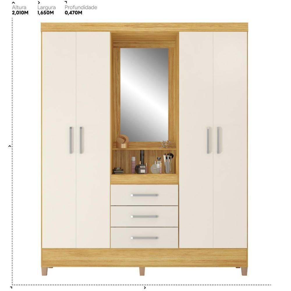 Guarda Roupa Capelinha Pérsia 4 Portas Cinamon Touch/off White Com Espelho - Demóbile Cinamon Touch/off White - 3