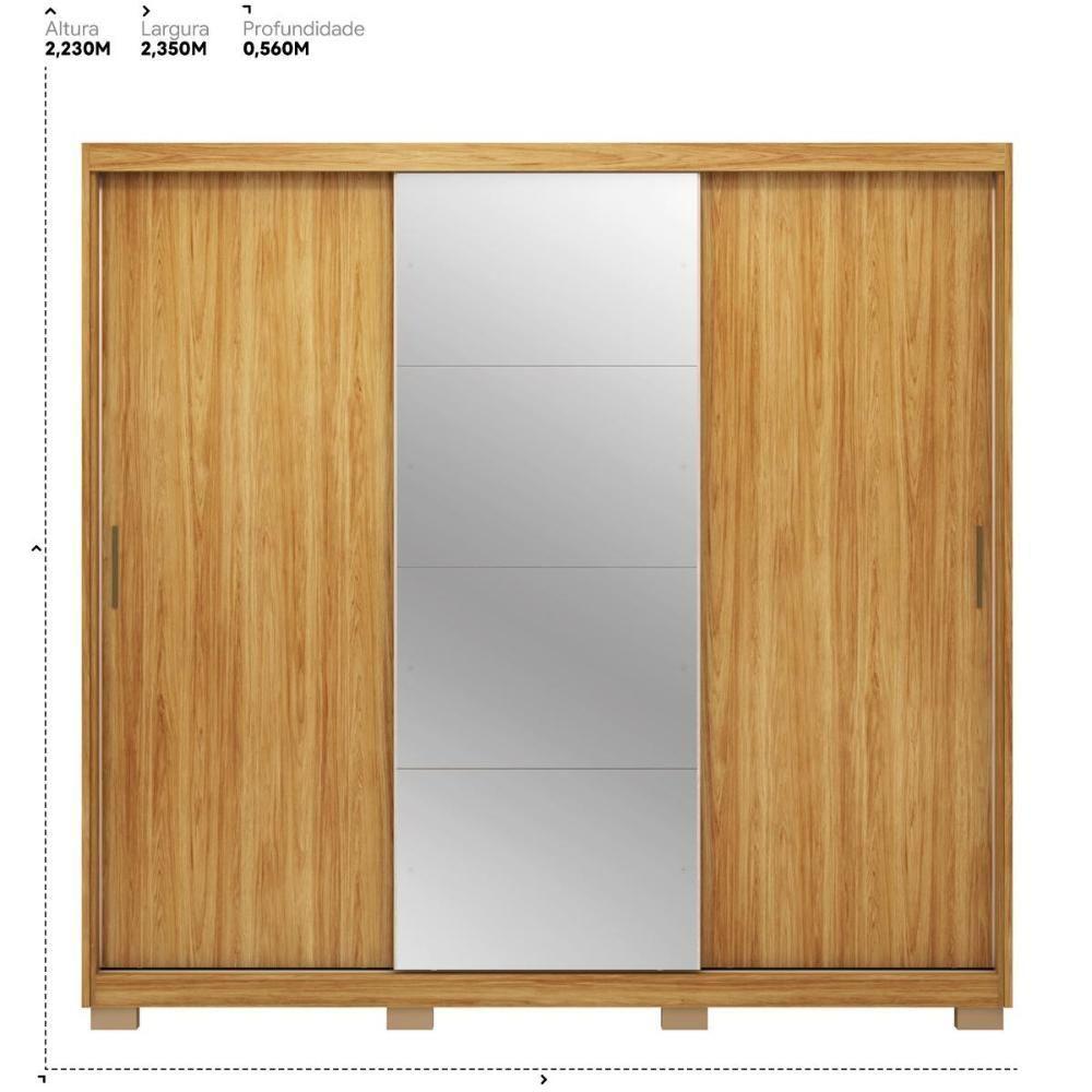 Guarda Roupa Dalila 3 Portas, 4 Gavetas, 3 Cabideiros Flex Cinamon Touch Com Espelho E Pés - Demóbile Cinamon Touch - 3