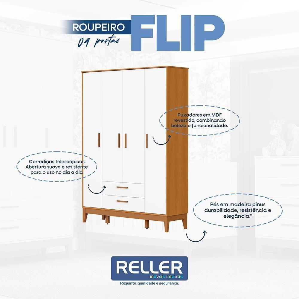 Guarda Roupa Infantil Flip 4 Portas E 2 Gavetas Branco Fosco/savana - Reller Móveis Branco Fosco/savana - 4