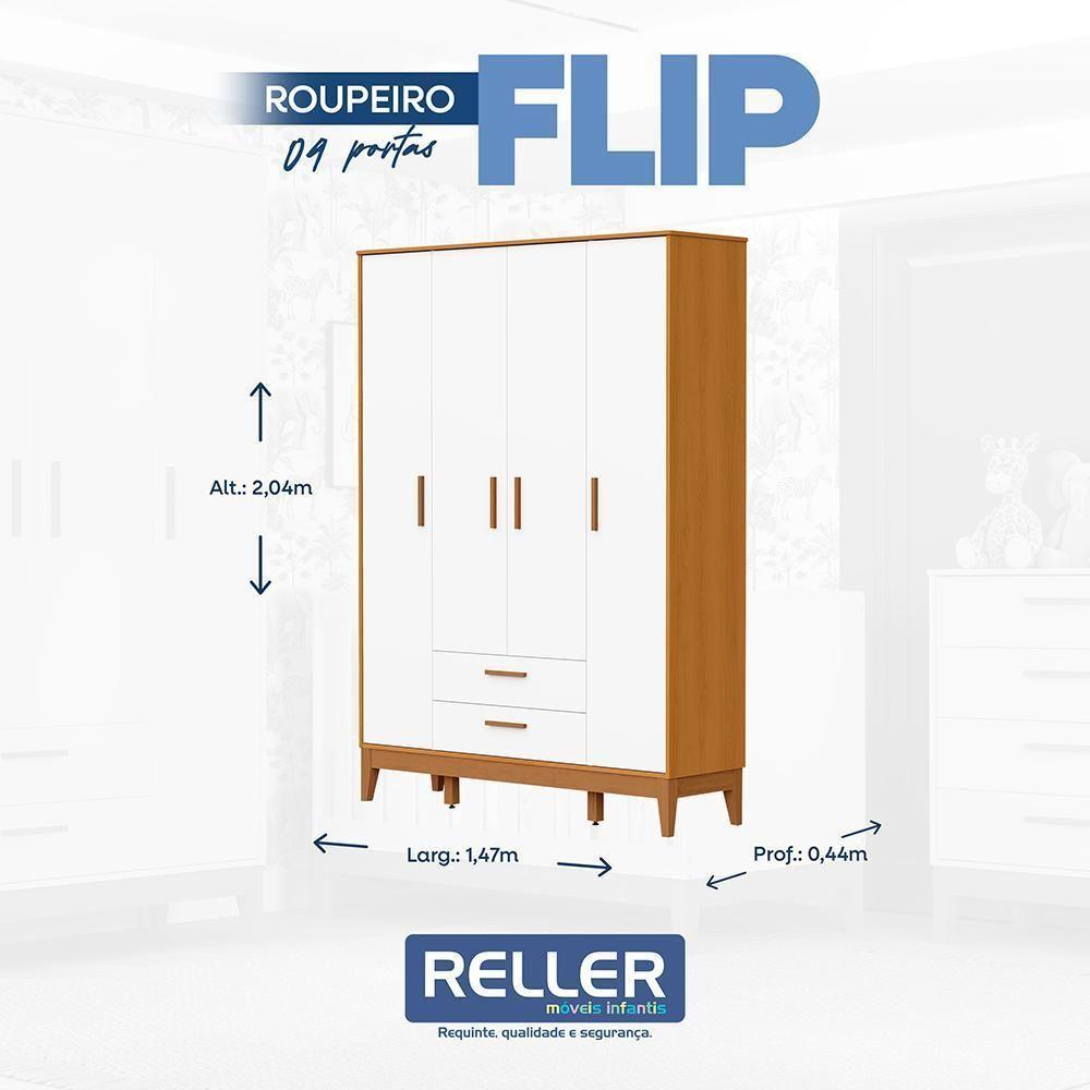Guarda Roupa Infantil Flip 4 Portas E 2 Gavetas Branco Fosco/savana - Reller Móveis Branco Fosco/savana - 6