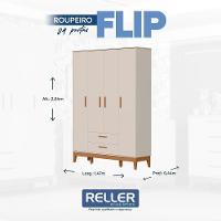 Guarda Roupa Infantil Flip 4 Portas E 2 Gavetas Areia Fosco - Reller Móveis Areia Fosco - 3