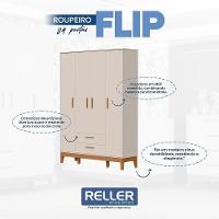 Guarda Roupa Infantil Flip 4 Portas E 2 Gavetas Areia Fosco - Reller Móveis Areia Fosco - 6