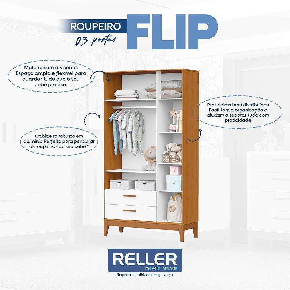 Guarda Roupa Infantil Flip 3 Portas E 2 Gavetas Branco Fosco/savana - Reller Móveis Branco Fosco/savana - 5