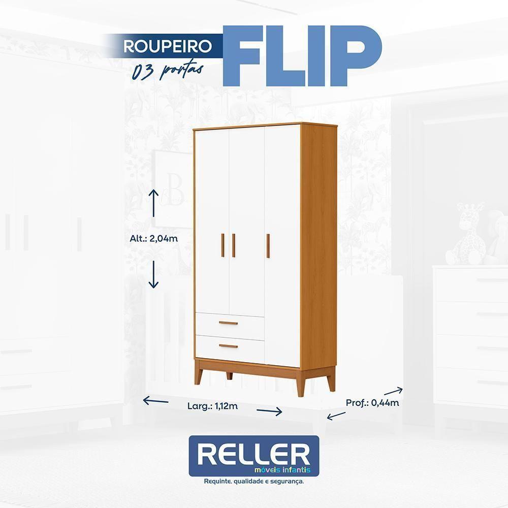 Guarda Roupa Infantil Flip 3 Portas E 2 Gavetas Branco Fosco/savana - Reller Móveis Branco Fosco/savana - 6