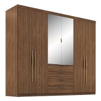 Guarda Roupa Casal Giardino 6 Portas 4 Gavetas Nogueira Touch Com Espelho - Demóbile Nogueira Touch - 1