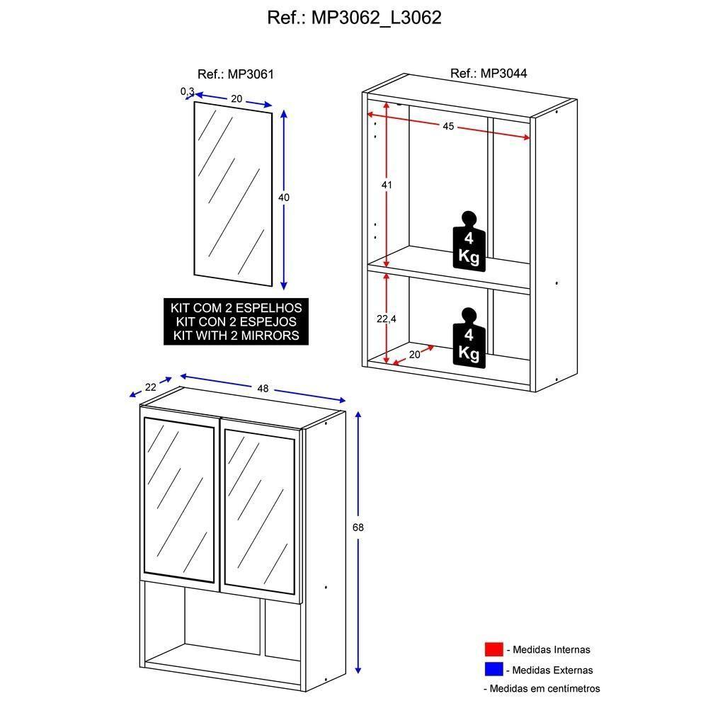 Armário Banheiro com 2 Portas Aspen Smart Plus Multimóveis - 3