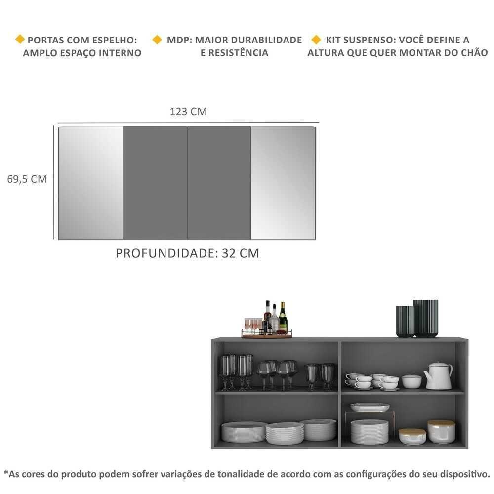 Aparador Buffet Com Espelho Suspenso Vegas Grafite - 6