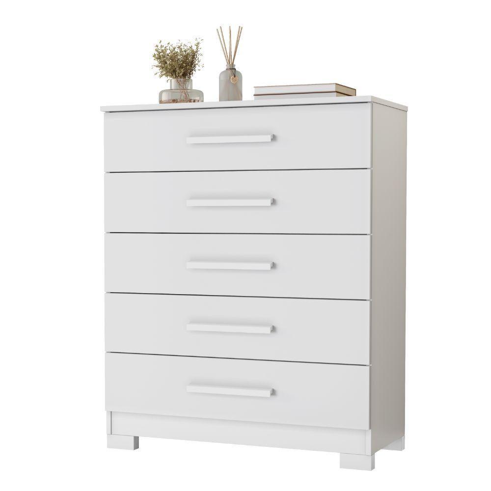 Cômoda Cristina 5 Gavetas Tampo De 18mm Pés Em Pvc Jcm Branco - 1