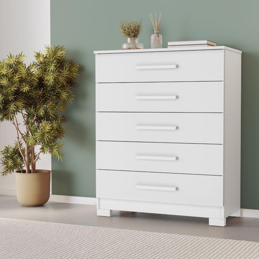 Cômoda Cristina 5 Gavetas Tampo De 18mm Pés Em Pvc Jcm Branco - 2
