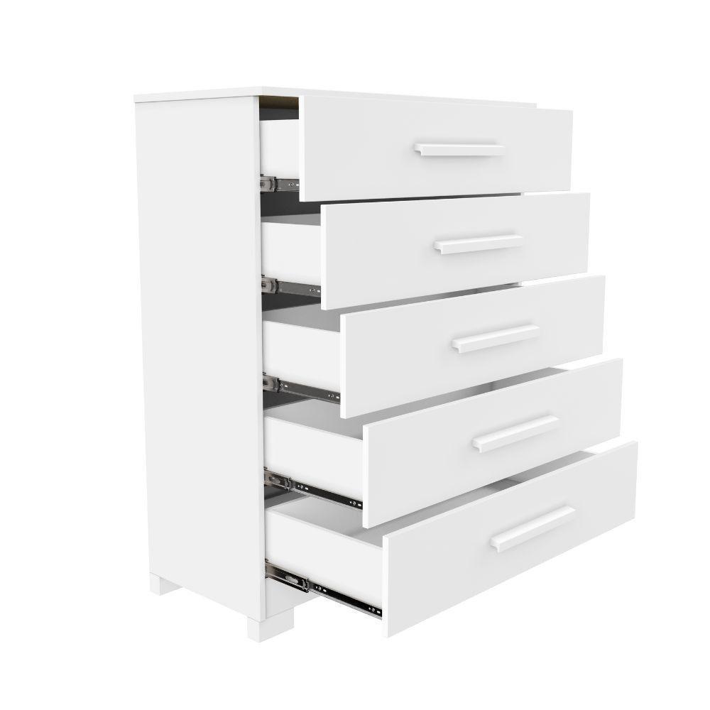 Cômoda Cristina 5 Gavetas Tampo De 18mm Pés Em Pvc Jcm Branco - 3