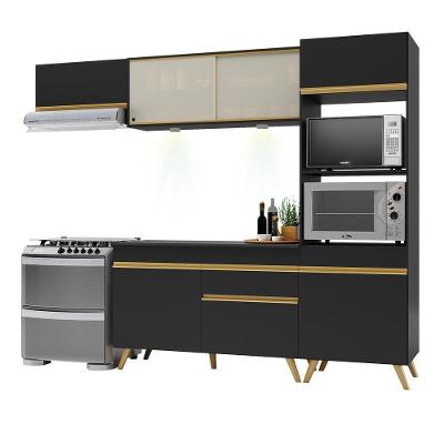 Armário de Cozinha Compacta Veneza Up 7 Portas 1 Gaveta MDP 252cm Preto Dourado