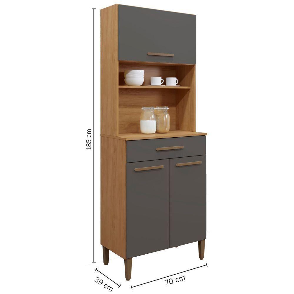 Paneleiro Itália 3 Portas 1 Gaveta Cinamomo Grafite Arte Móveis - 3