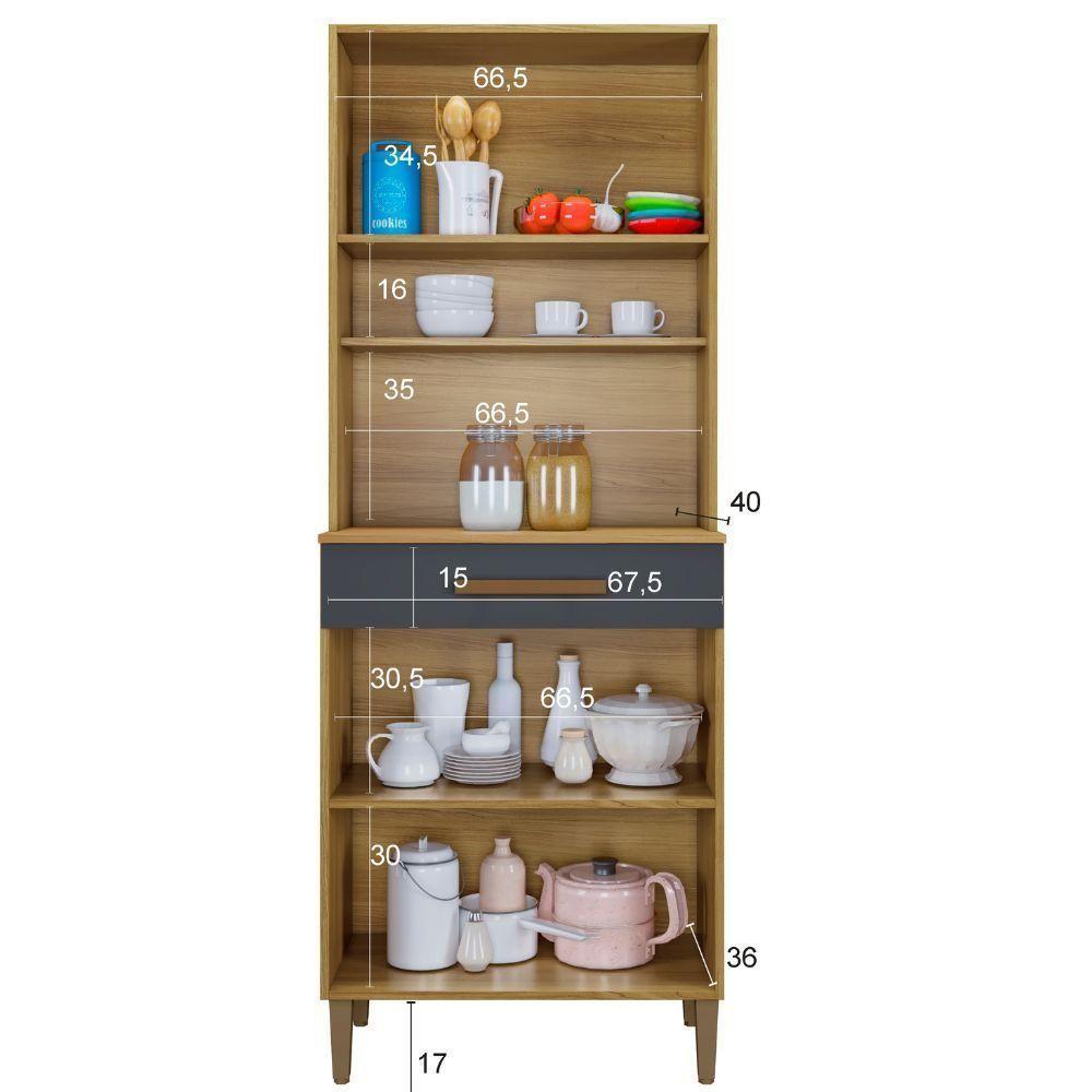 Paneleiro Itália 3 Portas 1 Gaveta Cinamomo Grafite Arte Móveis - 4