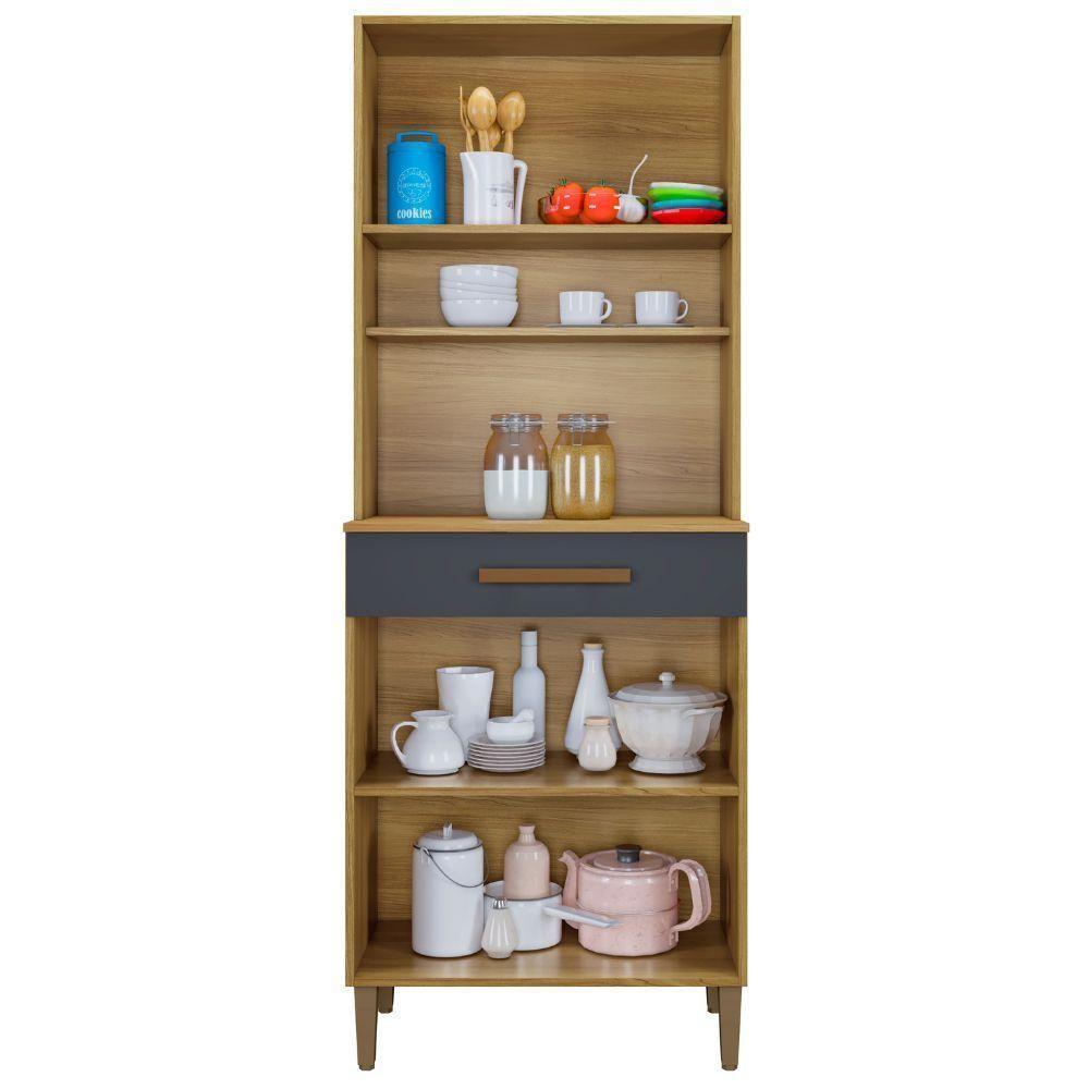 Paneleiro Itália 3 Portas 1 Gaveta Cinamomo Grafite Arte Móveis - 5