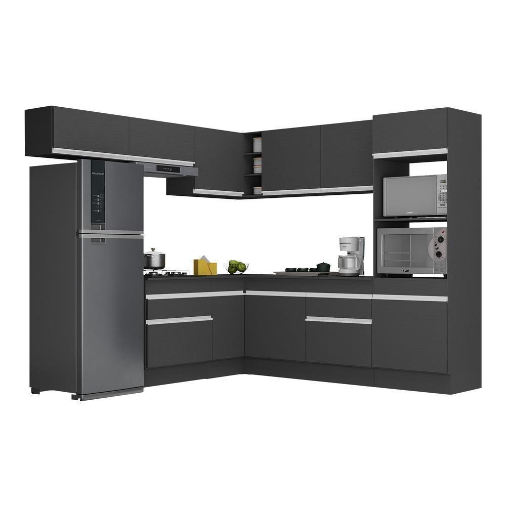 Armário Cozinha Completa Com Rodapé Multimóveis Preto/branco - 1