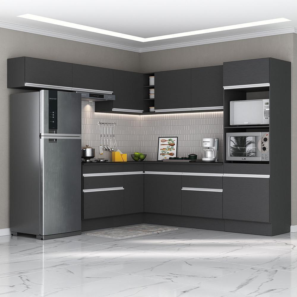 Armário Cozinha Completa Com Rodapé Multimóveis Preto/branco - 5