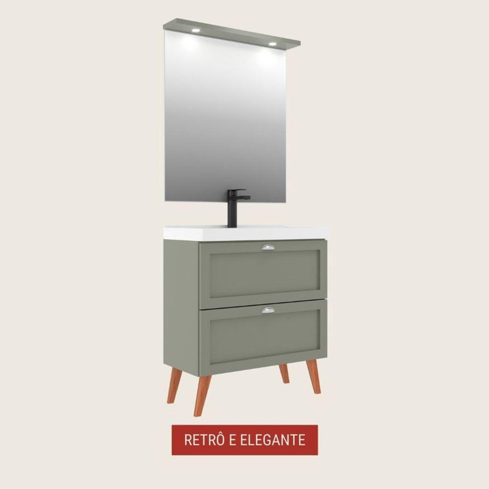 Gabinete Para Banheiro Com Cuba E Espelheira 80cm Retro Mdf Verde Milano - On Móveis - 3