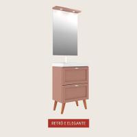 Gabinete Para Banheiro Com Cuba E Espelheira 60cm Retro Mdf Rosa Milano - On Móveis - 3