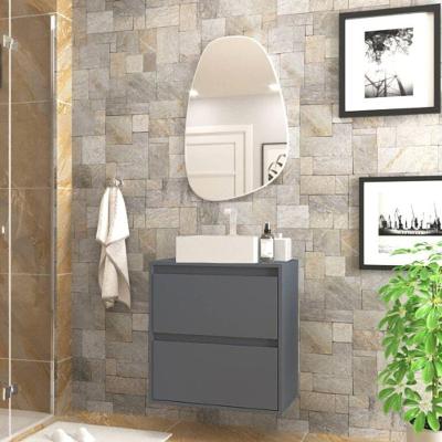 Gabinete Para Banheiro Com Cuba E Espelheira Organica 60cm Mdf Grafite Dubai - On Móveis