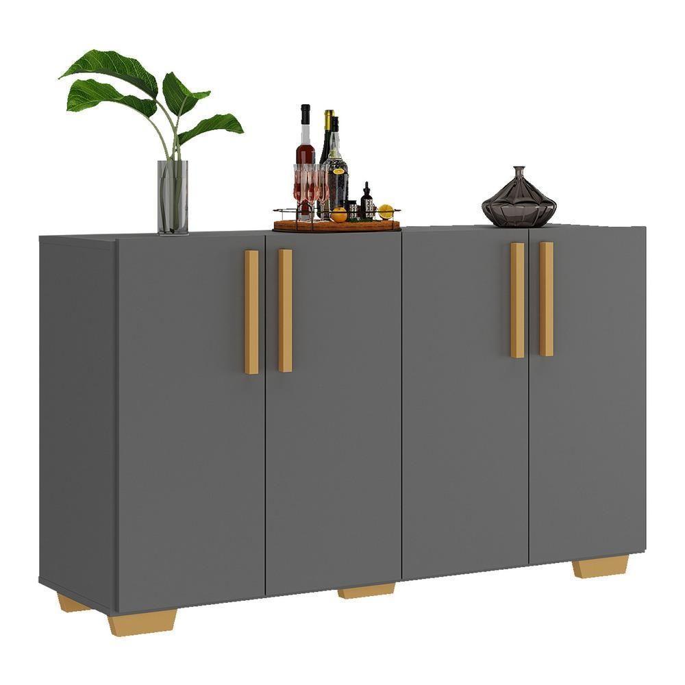 Aparador Buffet 4 Portas Com Pés Quadrados Viena V3607 Grafite/Natural Grafite/Natural - 1