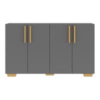 Aparador Buffet 4 Portas Com Pés Quadrados Viena V3607 Grafite/Natural Grafite/Natural