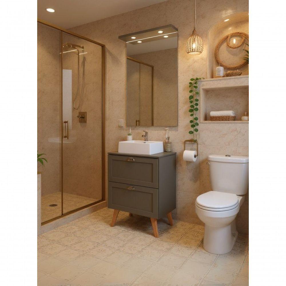 Gabinete Para Banheiro Com Tampo Cuba E Espelheira 60cm Retro Mdf Verde Milano - On Móveis - 8