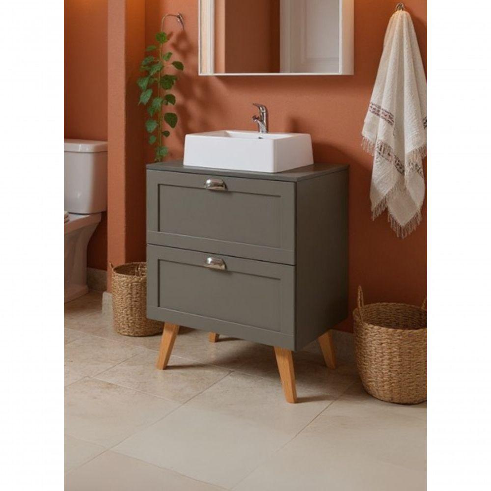 Gabinete Para Banheiro Com Tampo Cuba E Espelheira 60cm Retro Mdf Verde Milano - On Móveis - 9