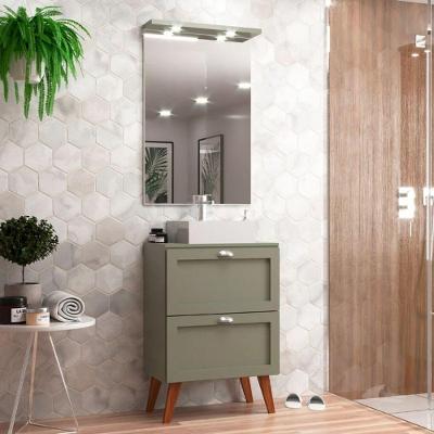 Gabinete Para Banheiro Com Tampo Cuba E Espelheira 60cm Retro Mdf Verde Milano - On Móveis
