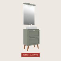 Gabinete Para Banheiro Com Tampo Cuba E Espelheira 60cm Retro Mdf Verde Milano - On Móveis - 3