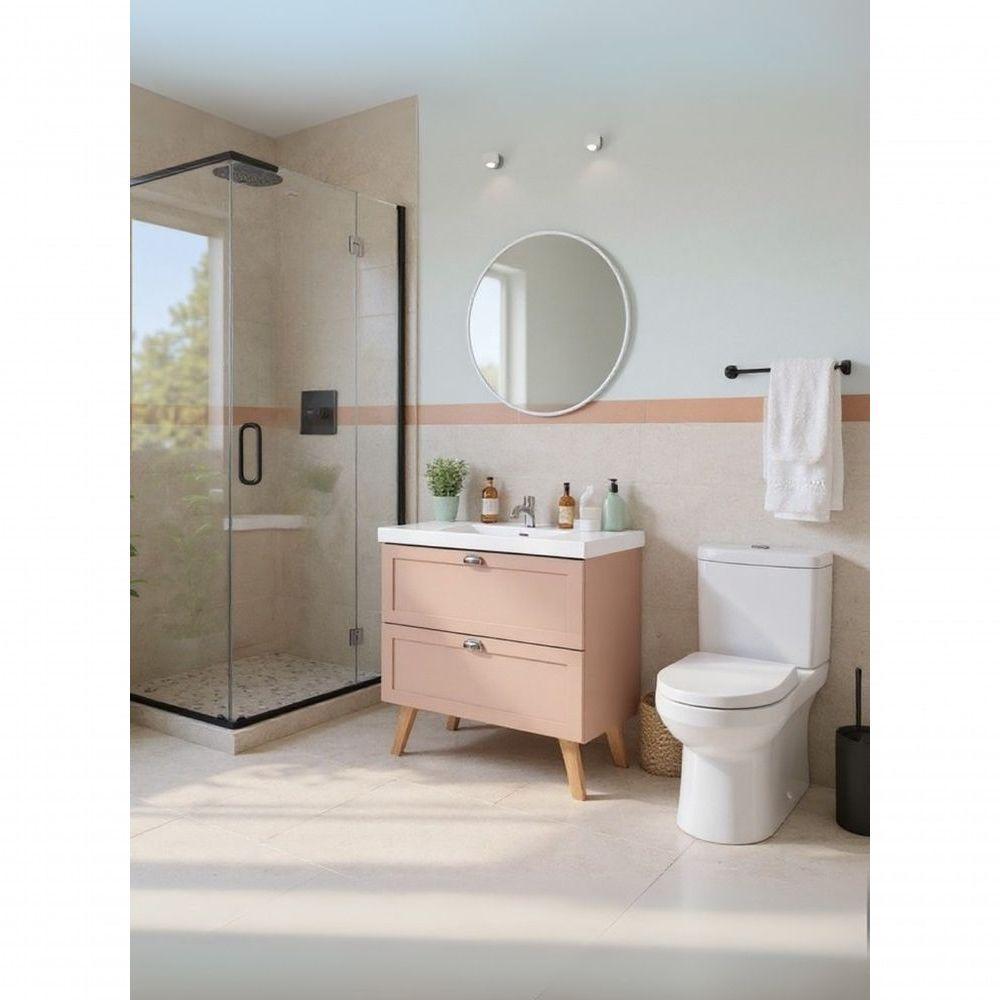 Gabinete Para Banheiro Com Cuba E Espelho Redondo 80cm Retro Mdf Rosa Milano - On Móveis - 5