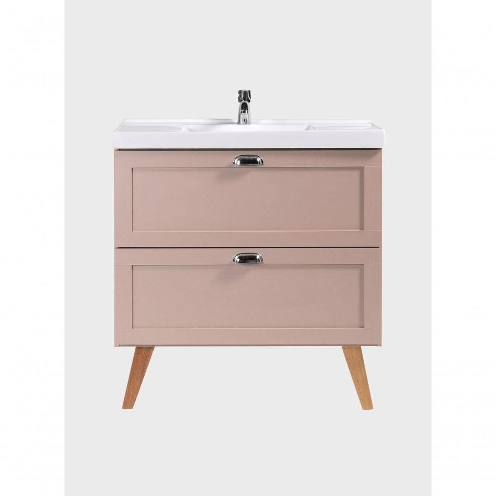 Gabinete Para Banheiro Com Cuba E Espelho Redondo 80cm Retro Mdf Rosa Milano - On Móveis - 10