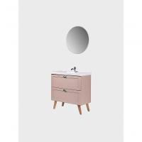 Gabinete Para Banheiro Com Cuba E Espelho Redondo 80cm Retro Mdf Rosa Milano - On Móveis - 9
