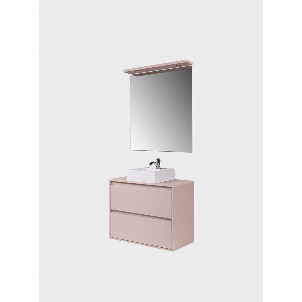 Gabinete Para Banheiro Com Cuba E Espelheira Com Led 80cm Mdf Rosa Dubai - On Móveis - 6