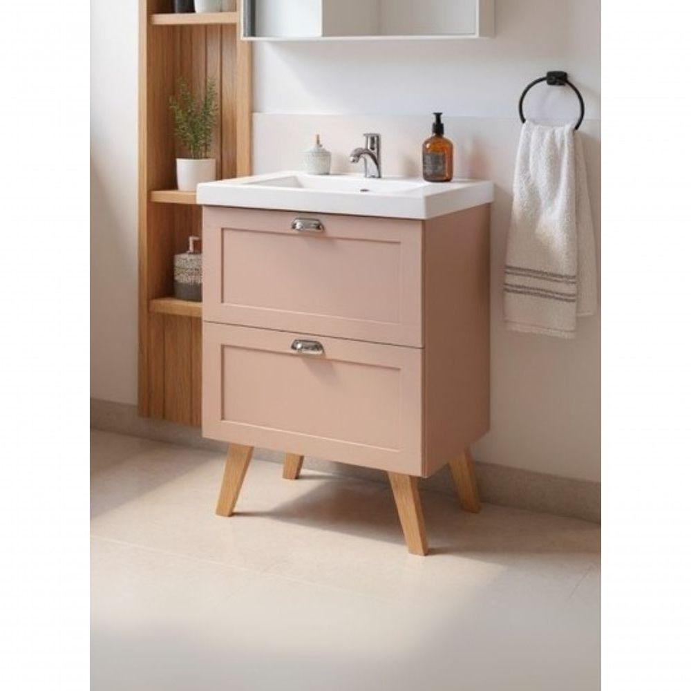 Gabinete Para Banheiro Com Cuba E Espelho 60cm Retro Mdf Rosa Milano - On Móveis - 6