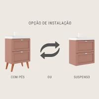 Gabinete Para Banheiro Com Cuba E Espelho 60cm Retro Mdf Rosa Milano - On Móveis - 2