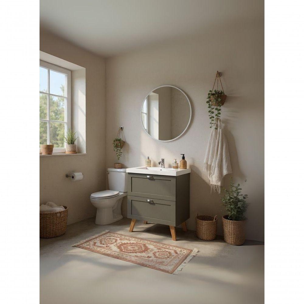 Gabinete Para Banheiro Com Cuba E Espelho Redondo 60cm Retro Mdf Verde Milano - On Móveis - 7