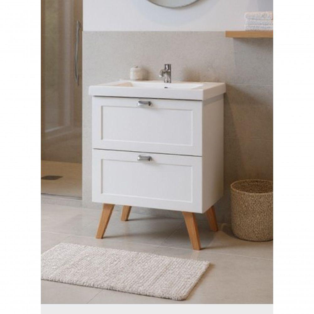 Gabinete Para Banheiro Com Cuba E Espelho 60cm Retro Mdf Branco Milano - On Móveis - 6