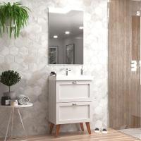 Gabinete Para Banheiro Com Cuba E Espelho 60cm Retro Mdf Branco Milano - On Móveis - 1