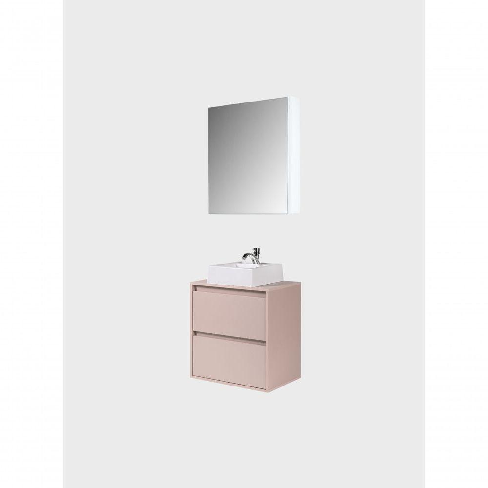 Gabinete Para Banheiro Com Cuba E Armario 60cm Mdf Rosa Dubai - On Móveis - 2
