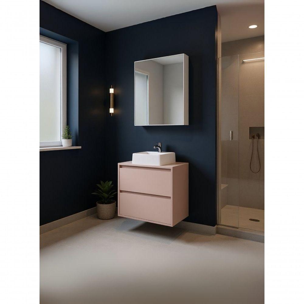 Gabinete Para Banheiro Com Cuba E Armario 60cm Mdf Rosa Dubai - On Móveis - 7