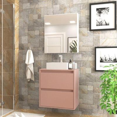 Gabinete Para Banheiro Com Cuba E Armario 60cm Mdf Rosa Dubai - On Móveis