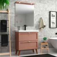 Gabinete Para Banheiro Com Cuba E Espelheira 80cm Retro Mdf Rosa Milano - On Móveis - 1