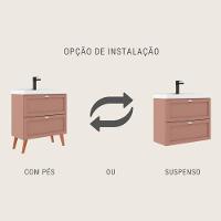 Gabinete Para Banheiro Com Cuba E Espelheira 80cm Retro Mdf Rosa Milano - On Móveis - 2